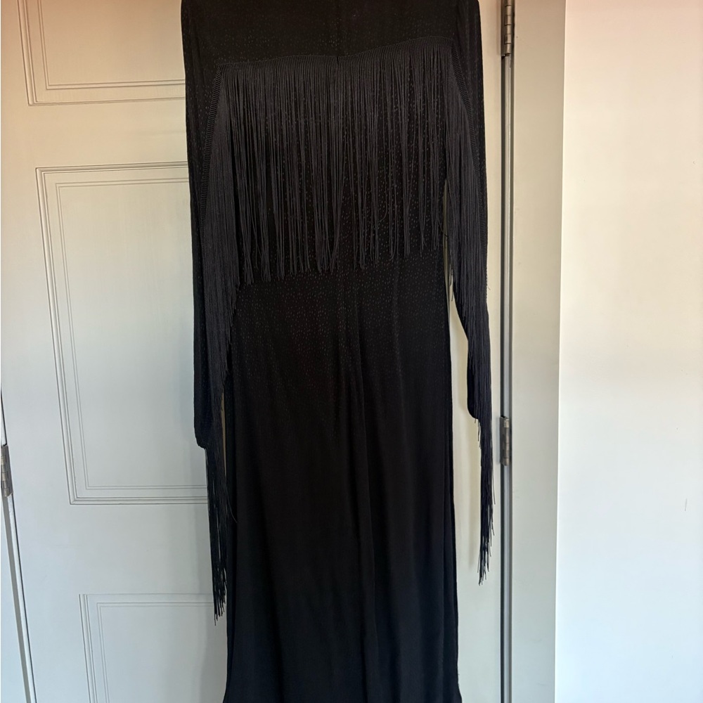 Elegant Black Long Sleeve Fringe Dress - Picture 2 of 5